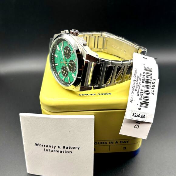 Fossil Mens FS6117 Everett Chronograph 44mm Stainless Steel Turquoise Dial NIBWT - Picture 5 of 17